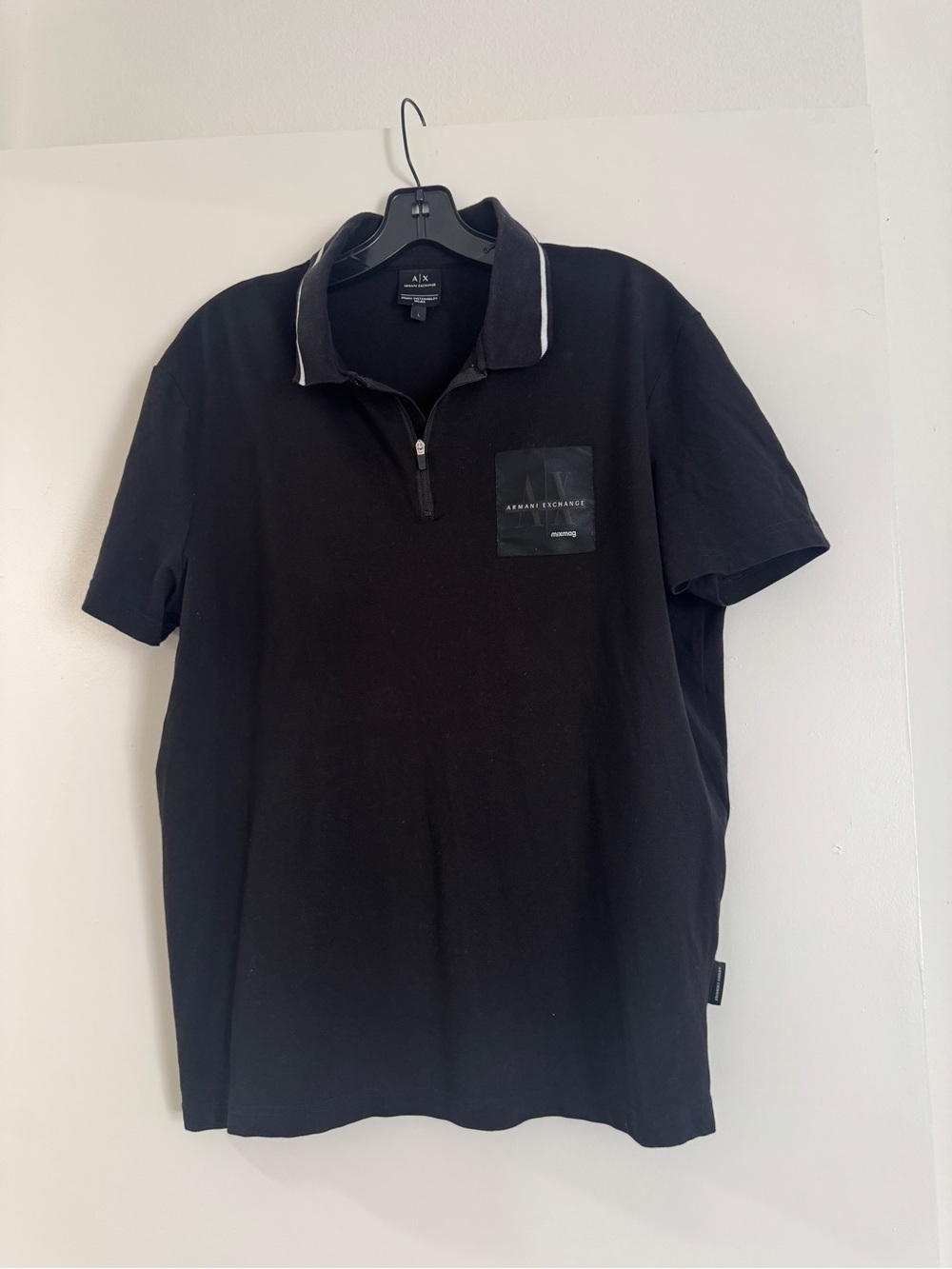 Armani Exchange Black Short-Sleeve Polo with Zip Placket